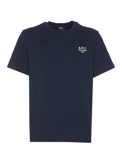 A.p.c. Men Blue Crewneck T-shirt With Logo Embroidered On The Front In Cotton Man