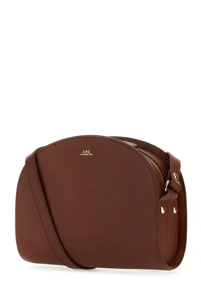 Apc Caramel Leather Demi Lune Shoulder Bag In Noisette
