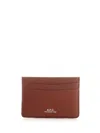 Apc Brown Card-holder With Logo Print In Leather Man In Hazelnut