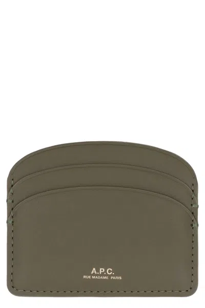 Apc A.p.c. Card Holder Demi Lune In Leather With Logo In Green
