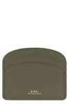 Apc A.p.c. Card Holder Demi Lune In Leather With Logo In Green