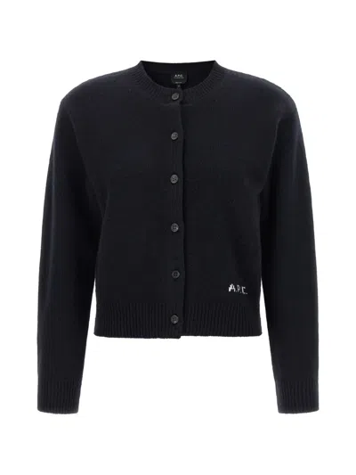 A.p.c. Logo-embroidered Wool Cardigan In Blau