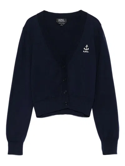 Apc Cardigan With Embroidered Logo In Blue