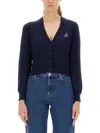 Apc Cropped Black Cardigan With Embroidered Logo In Blue