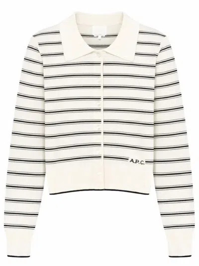 Apc A.p.c. Cardigan With Polo Collar In White