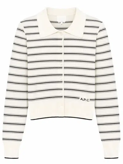 Apc Cardigan With Polo Collar In White