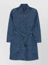 Apc Casual Dress With Belted Waist And Pockets In Blue