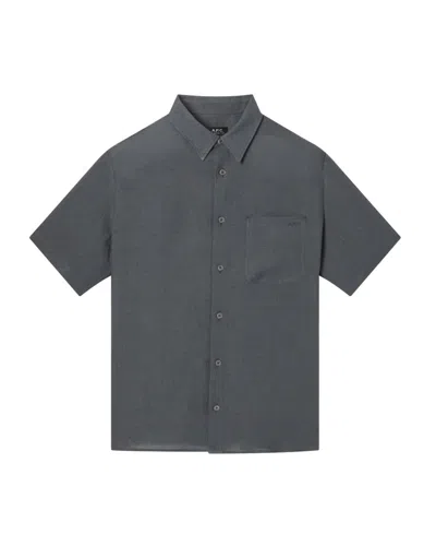 Apc A.p.c. Casual Short-sleeve Linen Shirt With Classic Collar In Gray