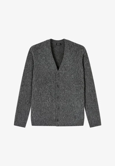 A.p.c. Charcoal Gray Alpaca Wool Cardigan Xs Charcoal Grey In Multi