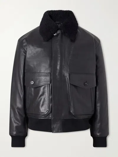 A.p.c. Charles Wool-fleece Trimmed Leather Jacket In Black