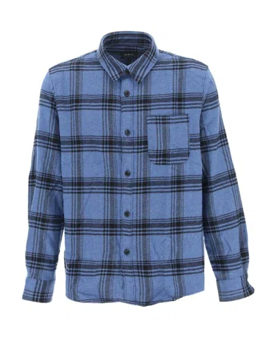 Apc Check-print Long-sleeve Shirt In Blue