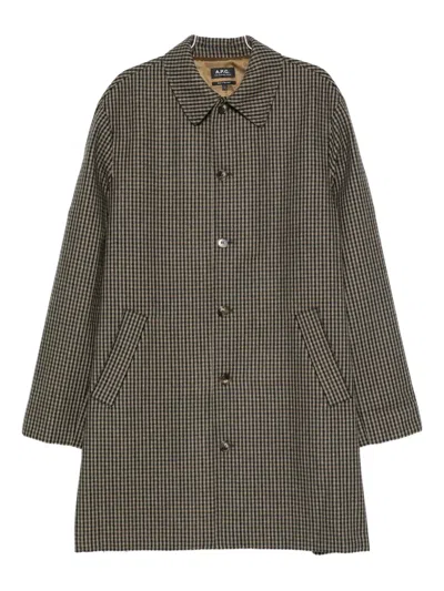 Apc Checked Button-fastening Coat In Brown