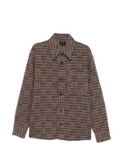 A.p.c. Checked Button-up Jacket In Brown