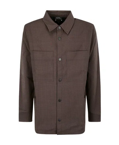 Apc Checked Cotton Shirt Jacket In Brown