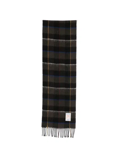 A.p.c. Checked Fringed Scarf In Black