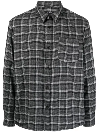 Apc Checked Wool-blend Shirt In Grau