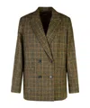 Apc Checked Wool Double-breasted Blazer In Green