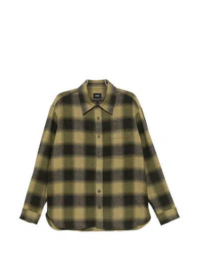 A.p.c. Malaury Checked Wool-blend Flannel Shirt In Green