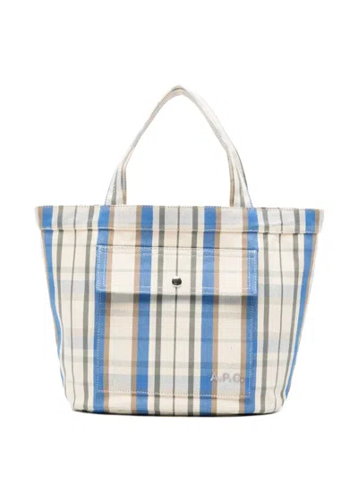 A.p.c. Check-pattern Flap-pocket Tote Bag In White