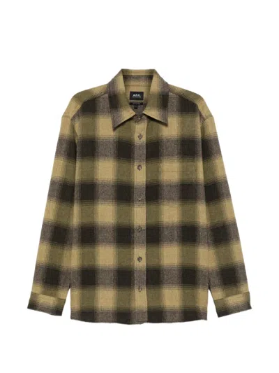 A.p.c. Check-pattern Shirt Jacket In Green
