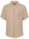 Apc Linen Short-sleeved Shirt With Classic Collar In Nude & Neutrals