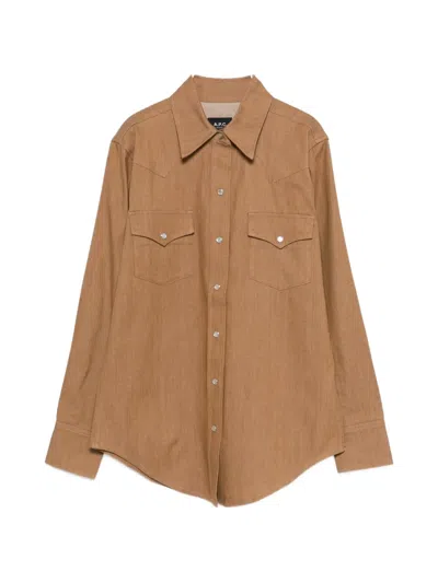 Apc Chest-pocket Buttoned Shirt In Brown