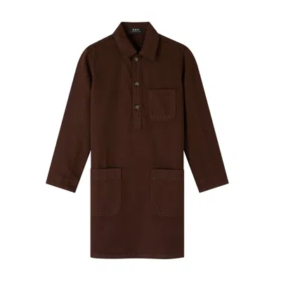 Apc Brown Aurelia Denim Minidress In Caa Brown