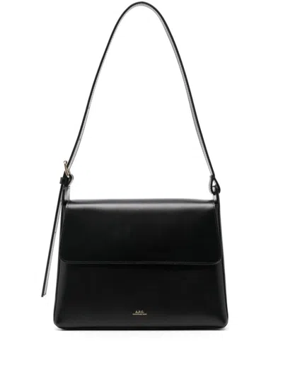 Apc Sac Virginie Flap Leather Shoulder Bag In Black