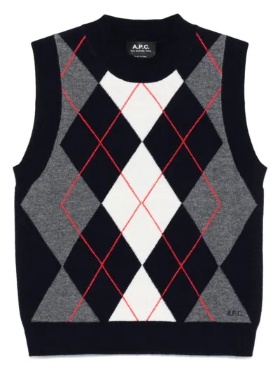 APC CLASSIC ARGYLE PATTERNED GILET WITH RIBBED TRIM