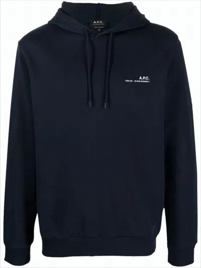 Apc Classic Black Hoodie With Drawstring And Embroidered Logo In Blue