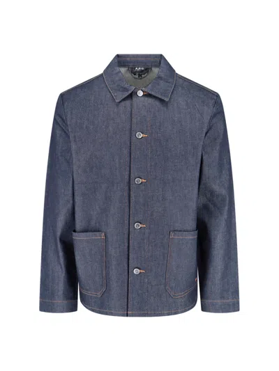 Apc Classic Blue Denim Jacket With Curved Hem
