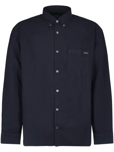Apc A.p.c. Classic Button-down Shirt With Logo Detail In Black