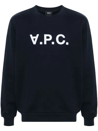 Apc A.p.c. Classic Crew Neck Sweater With Bold Logo Detail In Blue