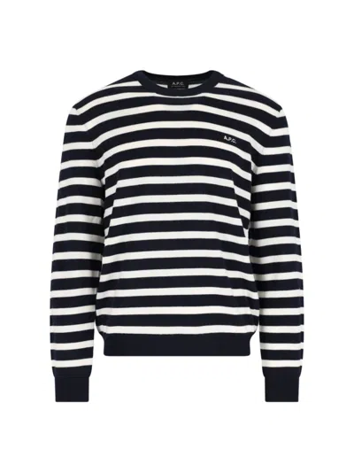 Apc A.p.c. Classic Striped Knit Sweater With Round Neckline In White