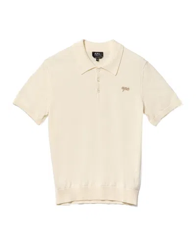Apc Classic White Polo Shirt With Embroidered Logo In Neutral