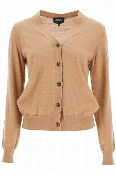 Apc Classic Wool Cardigan With V-neckline In Brown