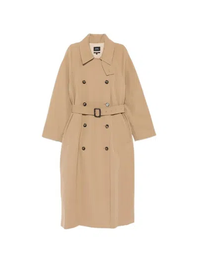 A.p.c. A. P.c. Belted Double-breasted Trench Coat In Neutral