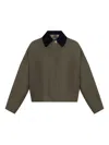 Apc A.p.c. Cropped Olive Green Coat With Corduroy Collar In Green