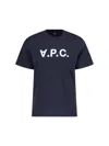 Apc A.p.c. Men Blue Crewneck T-shirt With Logo On The Front In Cotton Man In Blue