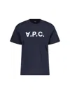 Apc A.p.c. Men Blue Crewneck T-shirt With Logo On The Front In Cotton Man In Blue