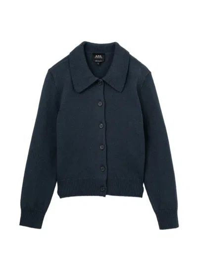 A.p.c. Collared Button-front Cardigan In Blue