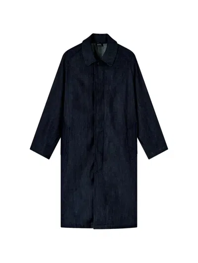 Apc Collared Denim Coat In Blue
