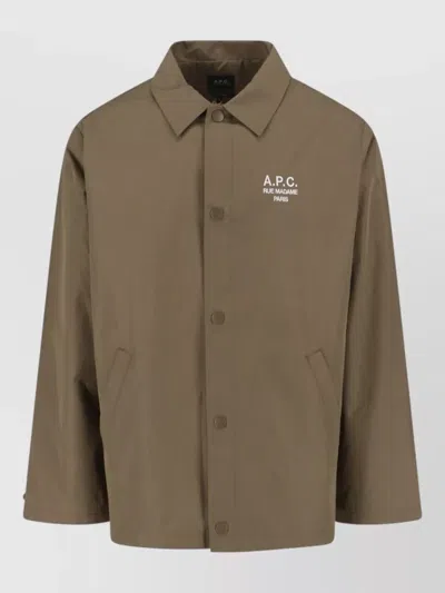 A.p.c. Collared Neck Long Sleeve Coat Side Pockets In Brown