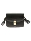 Apc A.p.c. Compact Black Calf Leather Shoulder Bag With Adjustable Strap In Black