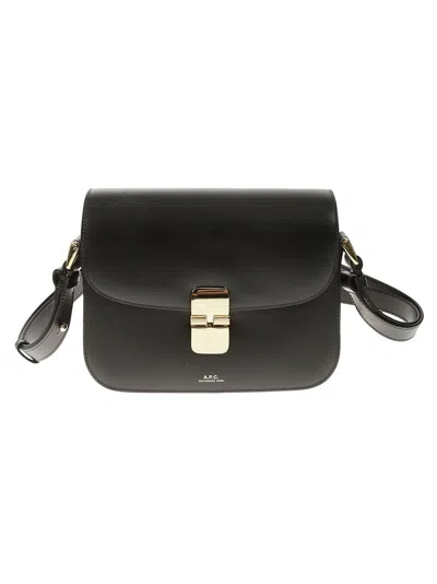 Apc A.p.c. Compact Black Calf Leather Shoulder Bag With Adjustable Strap