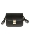 Apc A.p.c. Compact Black Calf Leather Shoulder Bag With Adjustable Strap In Black