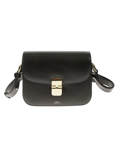 APC COMPACT BLACK CALF LEATHER SHOULDER BAG WITH ADJUSTABLE STRAP