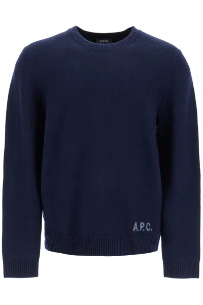 Apc Compact Wool Edward Pullover Sweater In Blue