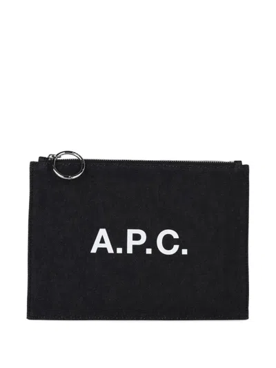 Apc Contrasting-logo Clutch Bag In Black