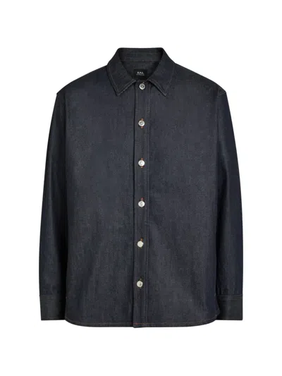 A.p.c. Contrast-stitch Shirt In Blue